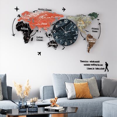 Homary 29.1" x 13.4" Modern World Map Wall Clock Acrylic & Glass Home Decor Art Living Room Homary 29.1" x 13.4" Modern World Map Wall Clock Acrylic & Glass Home Decor Art Living Room