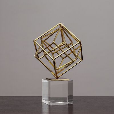 Homary Modern Gold Metal 3D Geometry Ornament Figurine Sculpture Decor Art with Crystal Stand Homary Modern Gold Metal 3D Geometry Ornament Figurine Sculpture Decor Art with Crystal Stand