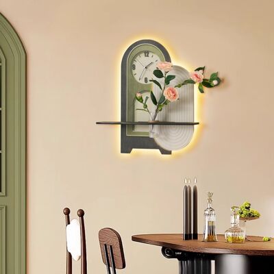 Homary 23.6'' Decorative LED Wall Clock in Deep Green and White with Glass Vase and Artificial Flowers – Modern Art-Inspired Wall Decor Homary 23.6'' Decorative LED Wall Clock in Deep Green and White with Glass Vase and Artificial Flowers – Modern Art-Inspired Wall Decor