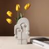 Homary Modern Abstract Gray Ceramic Art Face Vase Human Head Table Flower Vases Sculpture Decor