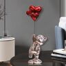 Homary 17.3" Cute Pink Standing Bear Statue Sculpture Ornament Decor with Red Heart Balloons