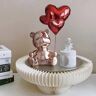 Homary 10.4" Cute Pink Sitting Bear Statue Sculpture Ornament Decor with Red Heart Balloons