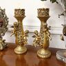 Homary Set of 2 Gold Candle Holder Angels Statue Decoration Resin Pillar Candelabra