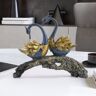 Homary 14.2" Blue & Gold Simulation Couple Swan Sculpture Art Ornament Table Statue Decor