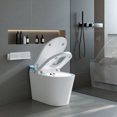 Homary Modern White Smart Toilet – Skirted Design, Heated Seat, LED Display, Aromatherapy & Remote-Controlled Functions Homary Modern White Smart Toilet – Skirted Design, Heated Seat, LED Display, Aromatherapy & Remote-Controlled Functions