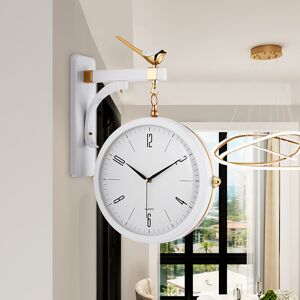 Homary Modern Double-Sided Wall Clock White Minimalist Hanging Clock