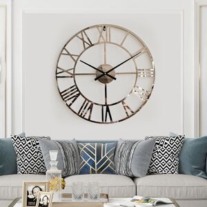 Homary 23" Large Round Silver Roman Numeral Silent Wall Clock Modern Acrylic Decor Art