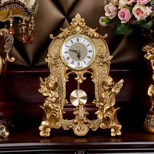 Homary Traditional Vintage Gold Resin Angel Table Clock With Exquisitely Carved Pendulum Clock