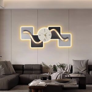 Homary 39.4" Horizontal Silent Wall Clock Light Modern Abstract Geometric Decor Art Living Room