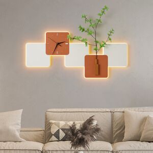 Homary Modern LED Wall Clock with Faux Greenery – White & Orange, 39" x 18", Quartz Movement