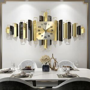 Homary 37.4" x 17.7" 3D Modern Metal Wall Clock Home Wall Decor in Black & Gold For Living Room