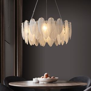 Homary Glassi Modern Round 6-Light Tiered Frosted Feathers Glass Chandelier