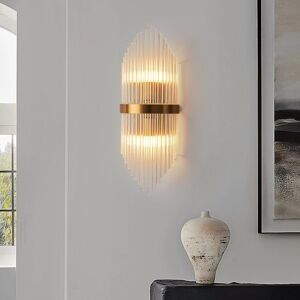Homary Striaged 2-Light Gold Glass Wall Sconce Metal Vanity Wall Light for Bathroom