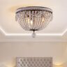 Homary Kesarre Boho Distressed White Wood Bead 3-Light Dome Shaped Flush Mount Ceiling Light