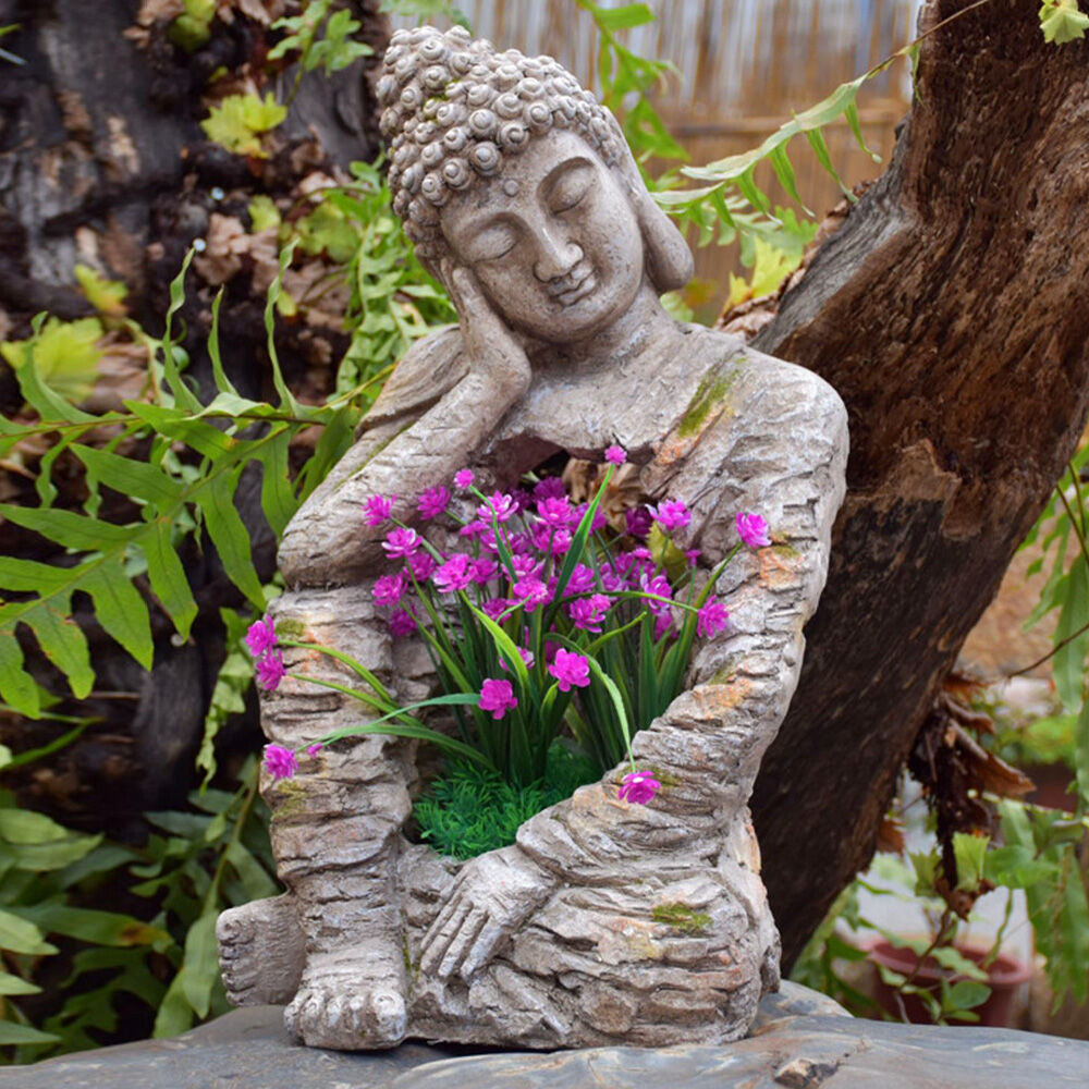 Homary Outdoor Garden Sleeping Buddha Statue Sculpture Magnesium Oxide Flower Pot Planter Decor