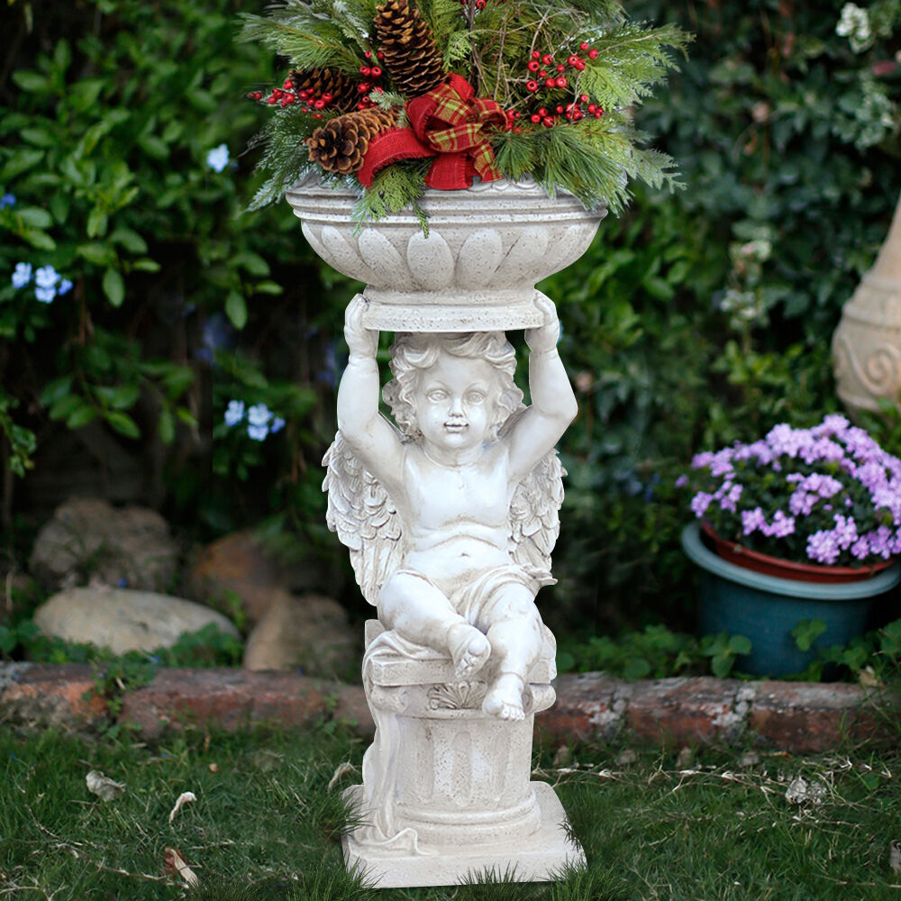 Homary 22.4" Resin Angel Garden Decor Statue Inoor Outdoor Planter Birdbath Sculpture Ornament