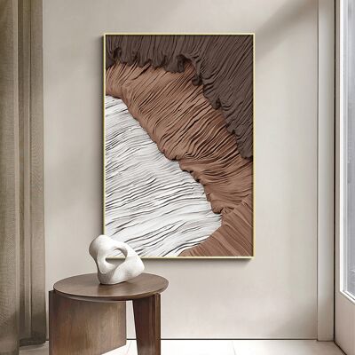 Homary Japandi Abstract Canvas Wall Art Print Framed Wall Decor in White & Brown Homary Japandi Abstract Canvas Wall Art Print Framed Wall Decor in White & Brown