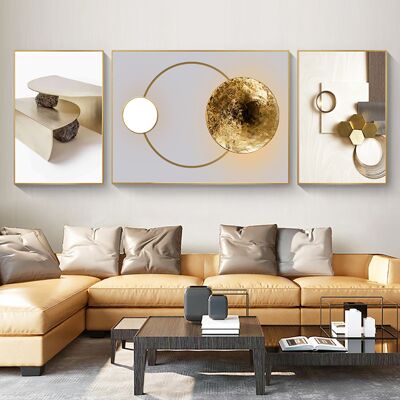 Homary 3 Piece White Gold Abstract Canvas Wall Art Set Modern Geometric Wall Decor Canvas Print 63" Wide for Living Room Homary 3 Piece White Gold Abstract Canvas Wall Art Set Modern Geometric Wall Decor Canvas Print 63" Wide for Living Room