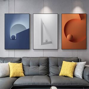 Homary 28" 3-Piece Modern Wall Decor Living Room Abstract Art Canvas Print with Metal Frame