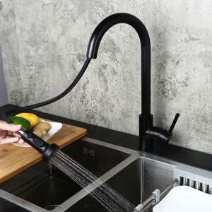 Homary Commercial 3-Function Pull Down Spray Swivel Sprayhead Kitchen Sink Faucet with Deck Plate Matte Black Brass
