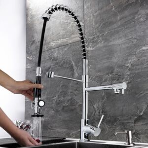 Homary Commercial Pull Down Pre-rinse Spring Sprayer Polished Chrome Kitchen Sink Faucet with Deck Plate Solid Brass