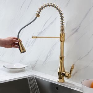 Homary Traditional Goose-necked Single Handle Pull Out Kitchen Faucet with 3-Function Sprayer