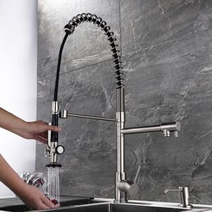 Homary Commercial Pull Down Pre-rinse Spring Sprayer Brushed Nickel Kitchen Sink Faucet with Deck Plate Solid Brass