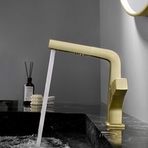 Homary Brushed Gold Modern Single Hole Bathroom Sink Faucet Dual Function Pull-Out Spray Faucet