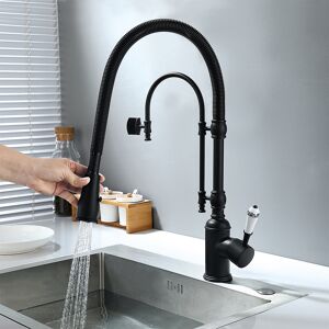 Homary High Arc Dual-Mode Pull-Down Kitchen Faucet Solid Brass with Porcelain Handle