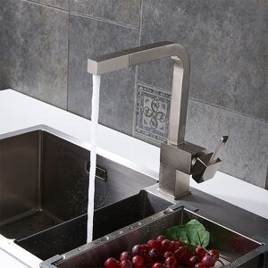 Homary Contemporary Single Handle Square Pull-Out Brass Kitchen Faucet in Brushed Nickel