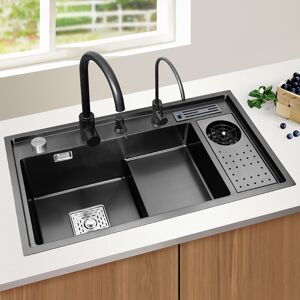 Homary Drop-in Kitchen Sink Workstation With High-pressure Cup Washer Stainless Steel in Black