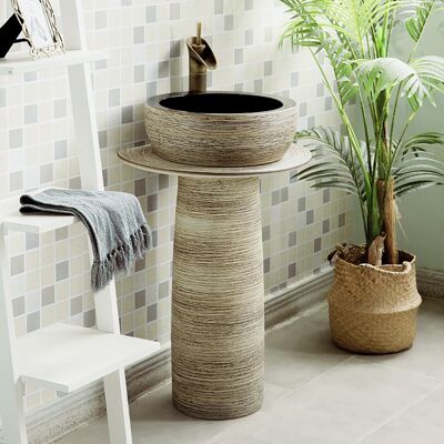 Homary Kaolin Clay Pedestal Sink Wash Sink without Drain & Faucet Outdoor and Indoor Homary Kaolin Clay Pedestal Sink Wash Sink without Drain & Faucet Outdoor and Indoor