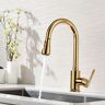 Homary Modern Single Hole Single Handle Kitchen Faucet Pull Out Sprayer Solid Brass in Gold