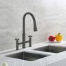 Homary Ruth High Arc Widespread Kitchen Sink Faucet Solid Brass in Black