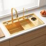 Homary Drop-in Kitchen Sink Workstation With High-pressure Cup Washer Stainless Steel in Gold