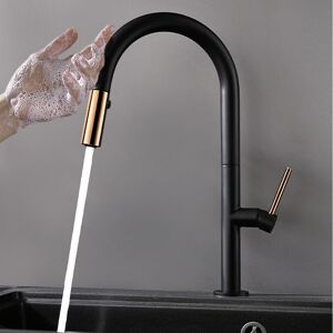 Homary Touch Pull Down Sprayer Kitchen Faucet with Double Function in Black & Rose Gold