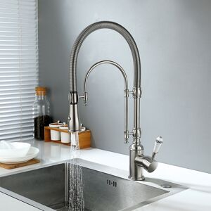 Homary High Arc Dual-Mode Pull-Down Kitchen Faucet Solid Brass with Porcelain Handle