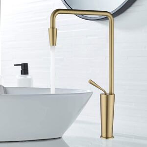 Homary Tront Single Hole Bathroom Vessel Sink Faucet Solid Brass in Brushed Gold
