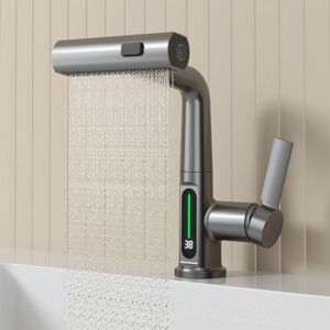 Homary Dark Gray LED Kitchen Faucet with Pull Out Sprayer with 360° Swivel Spout
