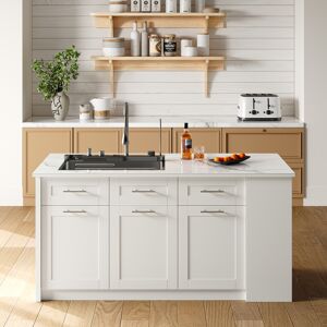 Homary 70.9" Kitchen Islands Faux Marble Top with Workstation Sink & Storage White Modern Kitchen Cabinet