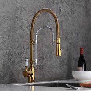 Homary High Arc Single Handle Kitchen Faucet Solid Brass Dual-Mode Pull-Down Sprayer Kitchen Sink Faucet with Porcelain Handle