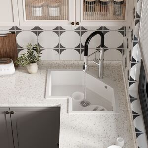 Homary Drop In Corner Irregular Kitchen Sink White 25" Quartz