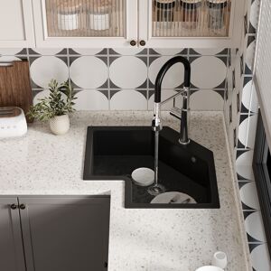 Homary 25" Black Drop In Corner Kitchen Sink Modern Single Bowl Quartz Irregular Sink
