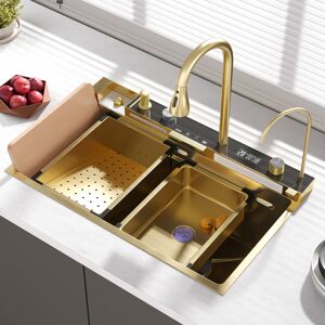 Homary Drop-in Workstation Single Kitchen Sink Gold 29" Stainless Steel with Faucet