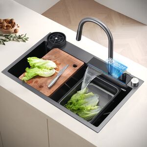 Homary 29" Drop-in Workstation Kitchen Sink with Pull-Out Faucet & Waterfall Feature