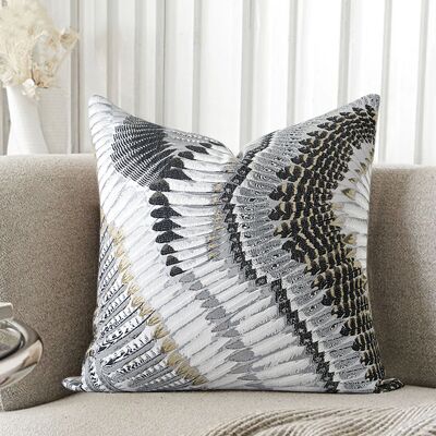 Homary 18'' x 18'' Modern Black Abstract Gold feather Throw Pillow Cover Silk Cushion Protector Homary 18'' x 18'' Modern Black Abstract Gold feather Throw Pillow Cover Silk Cushion Protector
