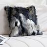 Homary Modern Blue and Gray Faux Fur Throw Pillowcase Black velvet Throw Pillow Cover