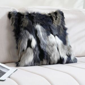 Homary Modern Blue and Gray Faux Fur Throw Pillowcase Black velvet Throw Pillow Cover