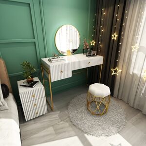 Homary Modern White Makeup Vanity Set with Cabinet & Stool & Mirror 4-Piece Bedroom Vanity Set