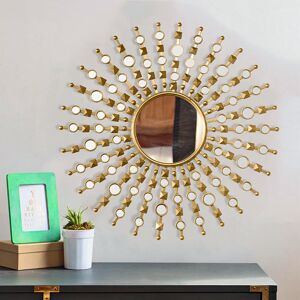 Homary 27.6" Glam Round Gold Metal Wall Mirror with Sun Shine Design Home Decor for Living Room